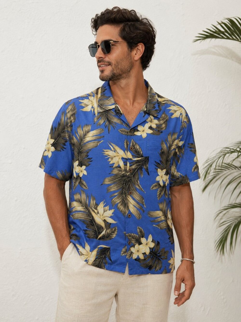 Caribbean Pure Silk Hawaiian Shirt Blue Tropical Floral Men's L